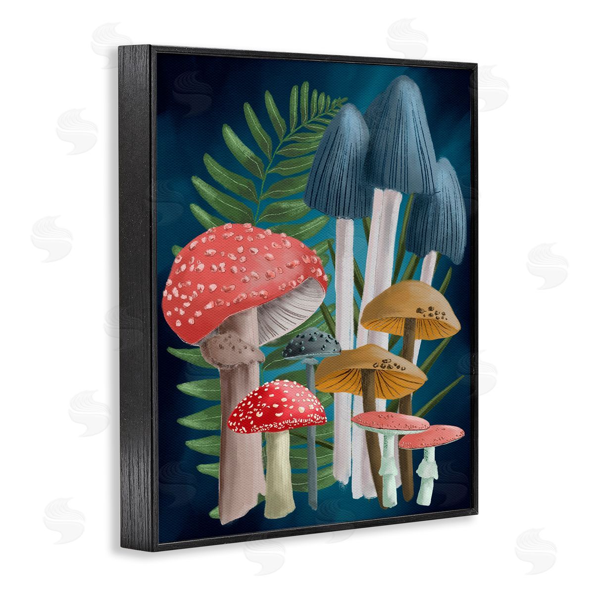 Forest Fern and Mushrooms Black Frame Print Wall Art, Home Decor by Regina Moore