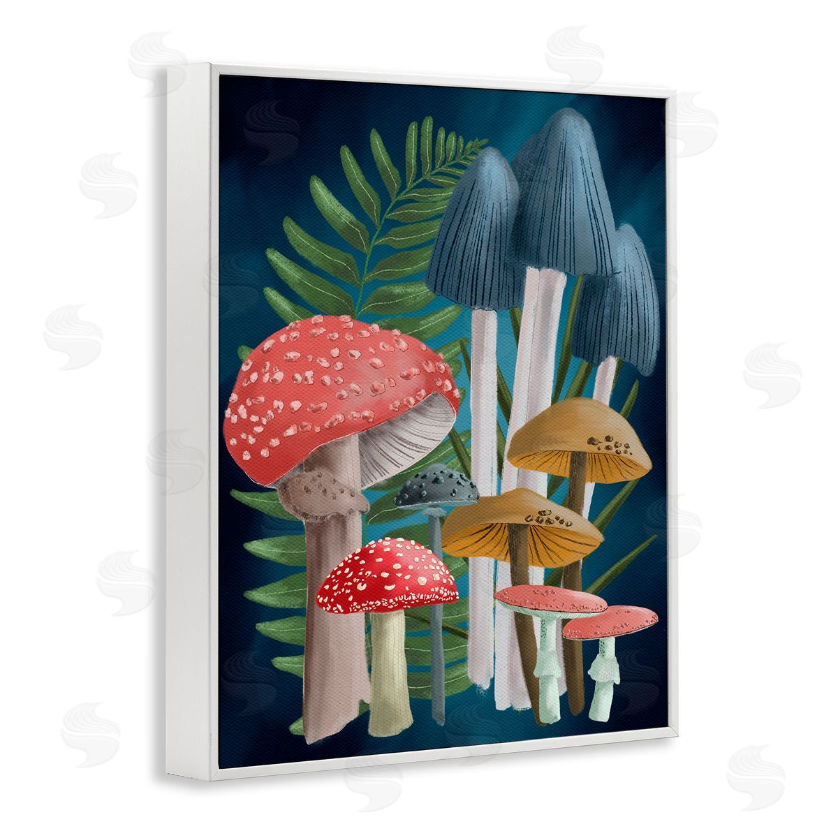 Forest Fern and Mushrooms White Frame Print Wall Art, Home Decor by Regina Moore