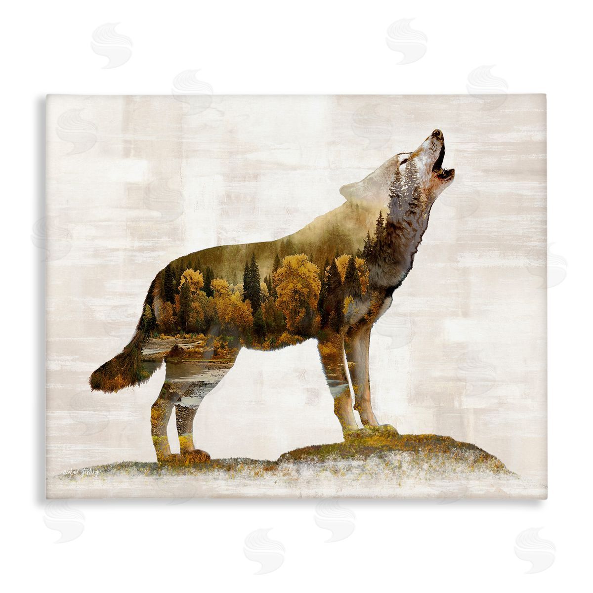Forest Pattern Wolf Canvas Wall Art, Home Decor by Amber Sterling
