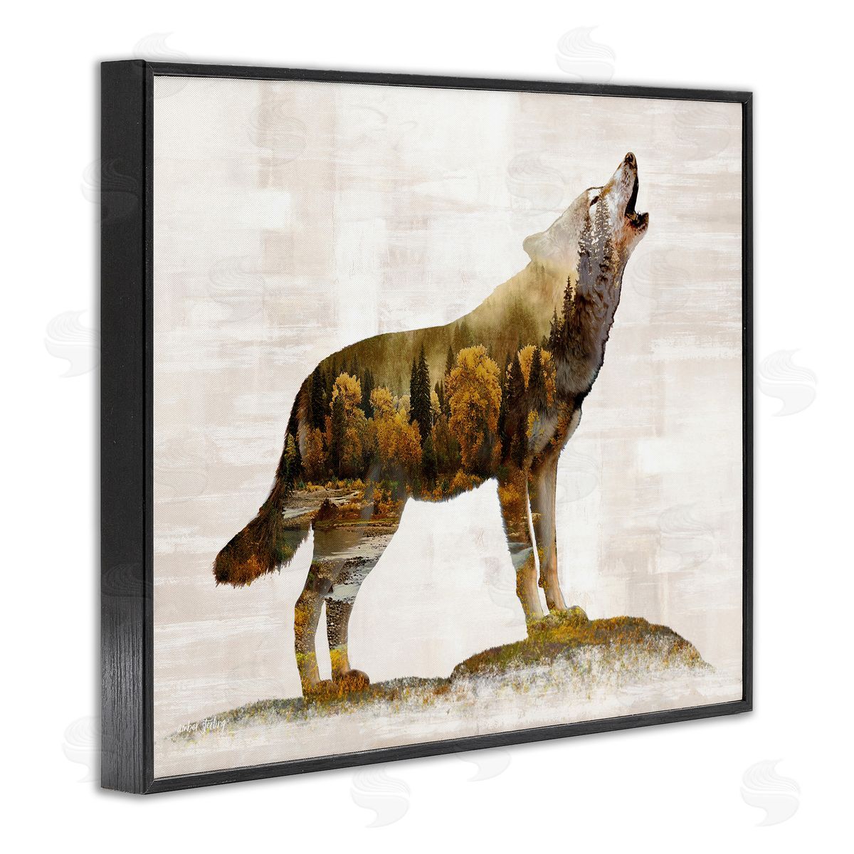 Forest Pattern Wolf Black Frame Print Wall Art, Home Decor by Amber Sterling