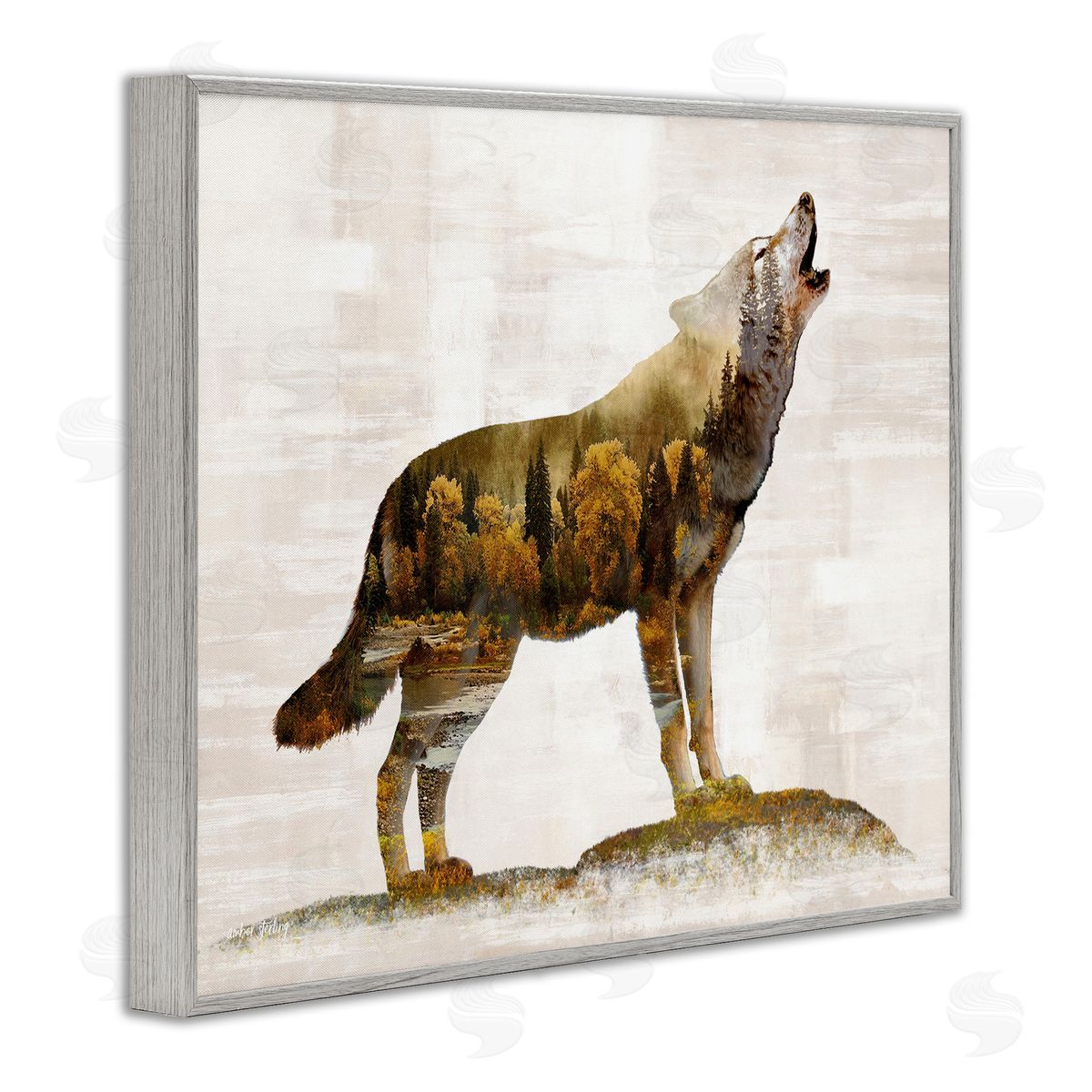 Forest Pattern Wolf Grey Frame Print Wall Art, Home Decor by Amber Sterling