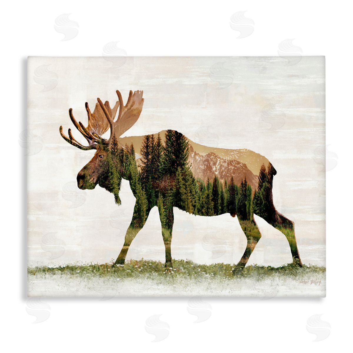 Forest Pattern Moose Canvas Wall Art, Home Decor by Amber Sterling