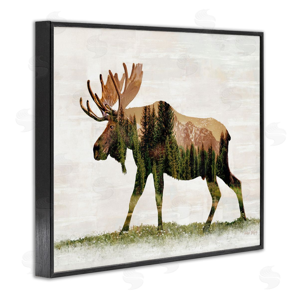 Forest Pattern Moose Black Frame Print Wall Art, Home Decor by Amber Sterling