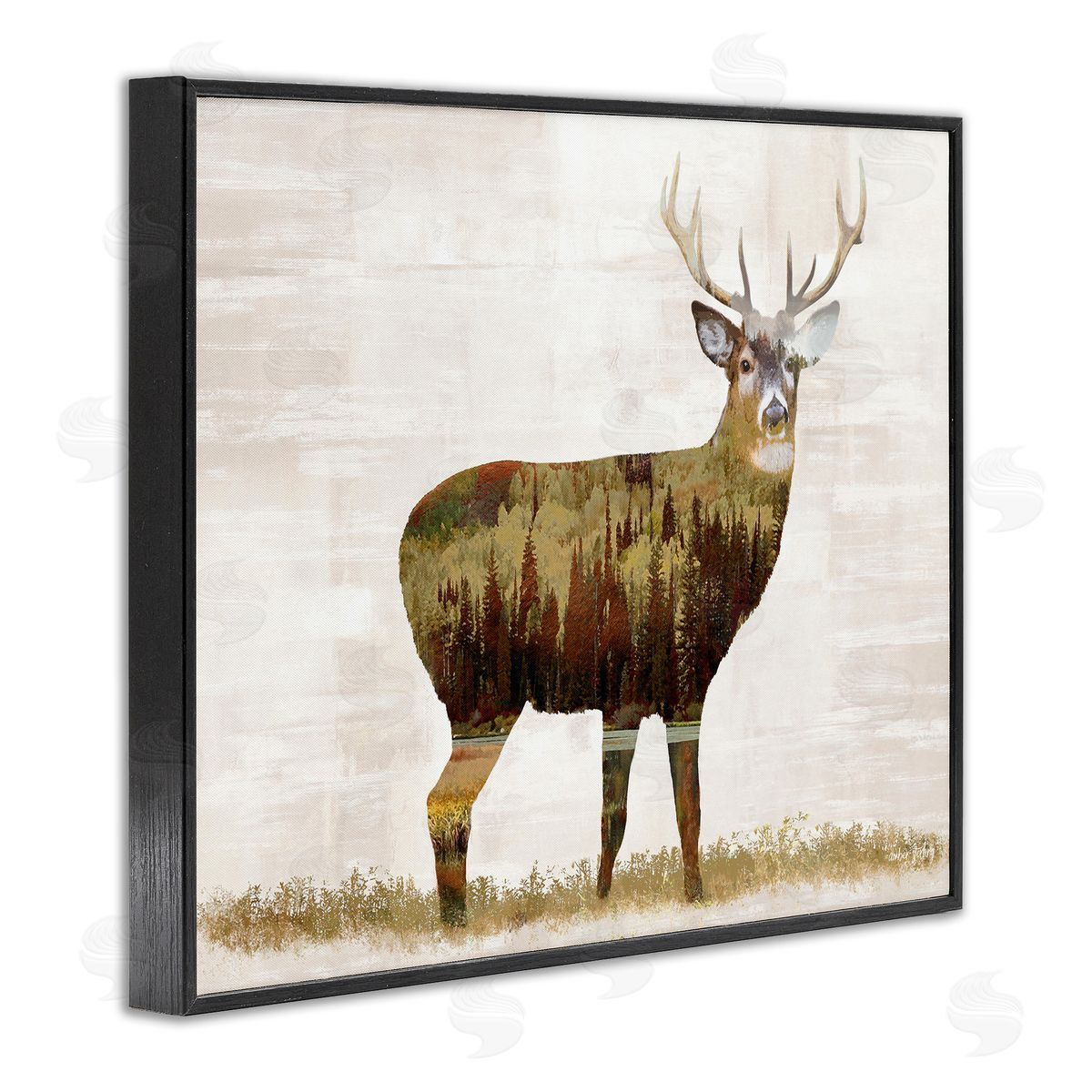 Forest Pattern Deer Black Frame Print Wall Art, Home Decor by Amber Sterling