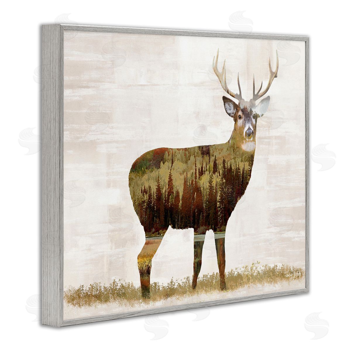 Forest Pattern Deer Grey Frame Print Wall Art, Home Decor by Amber Sterling