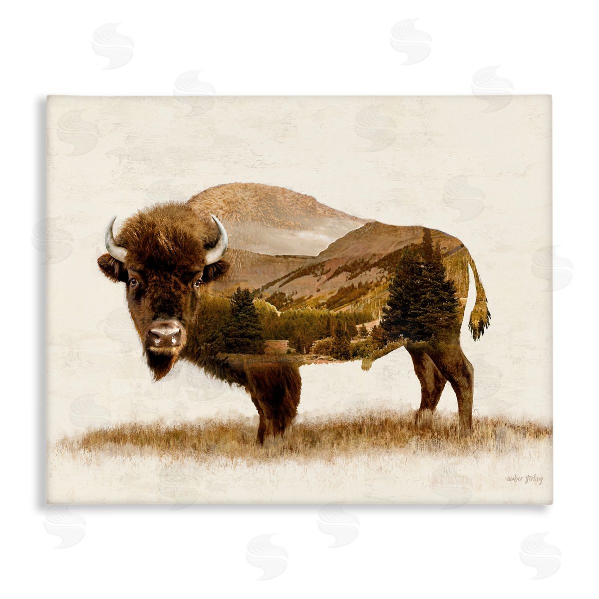 Nature Patterned Bison Canvas Wall Art, Home Decor by Amber Sterling