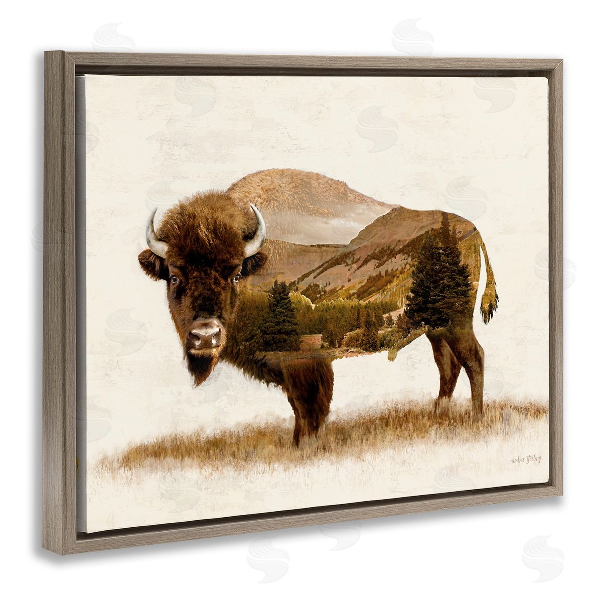 Nature Patterned Bison Brown Floating Frame Canvas Wall Art, Home Decor by Amber Sterling