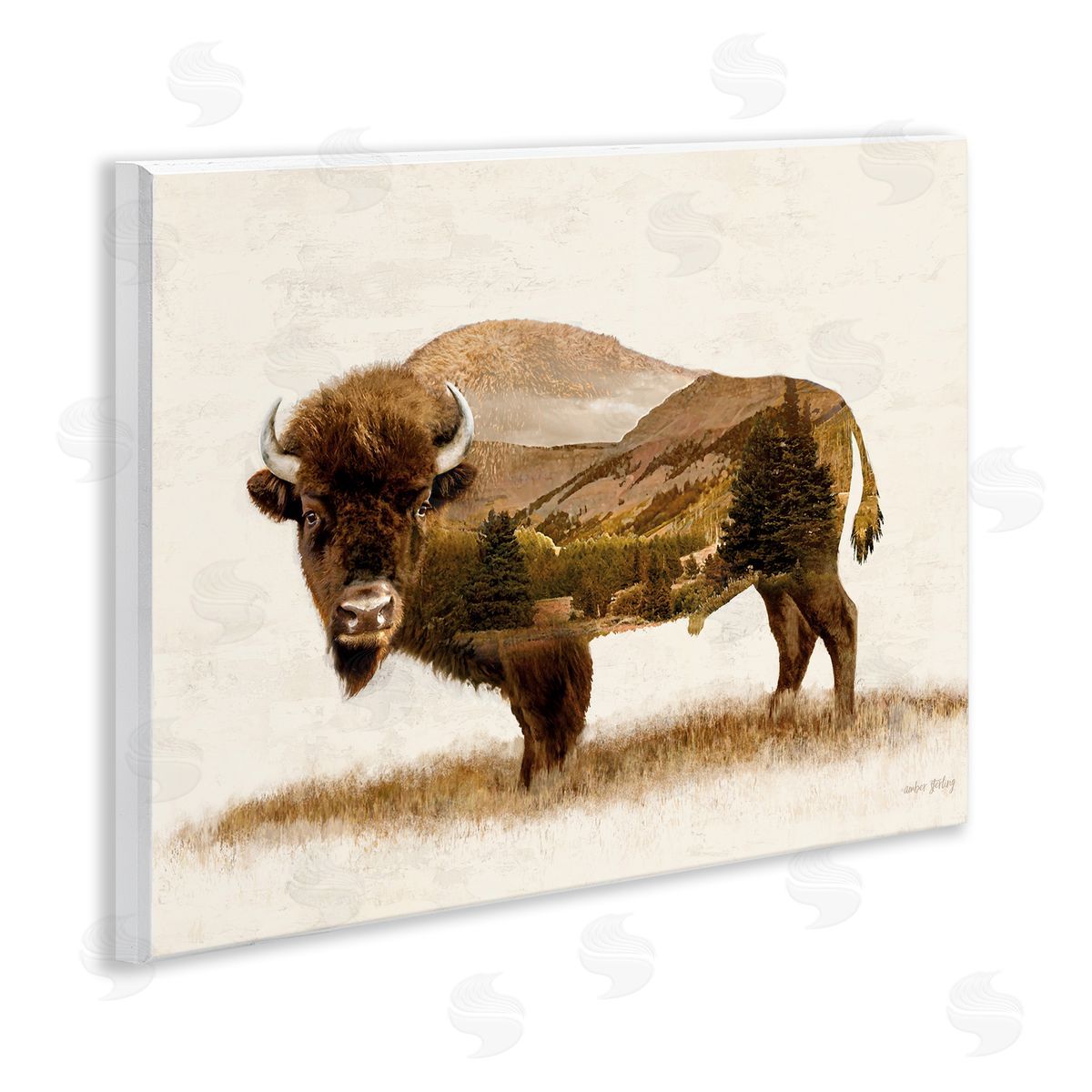 Nature Patterned Bison Wood Plaque Wall Art, Home Decor by Amber Sterling