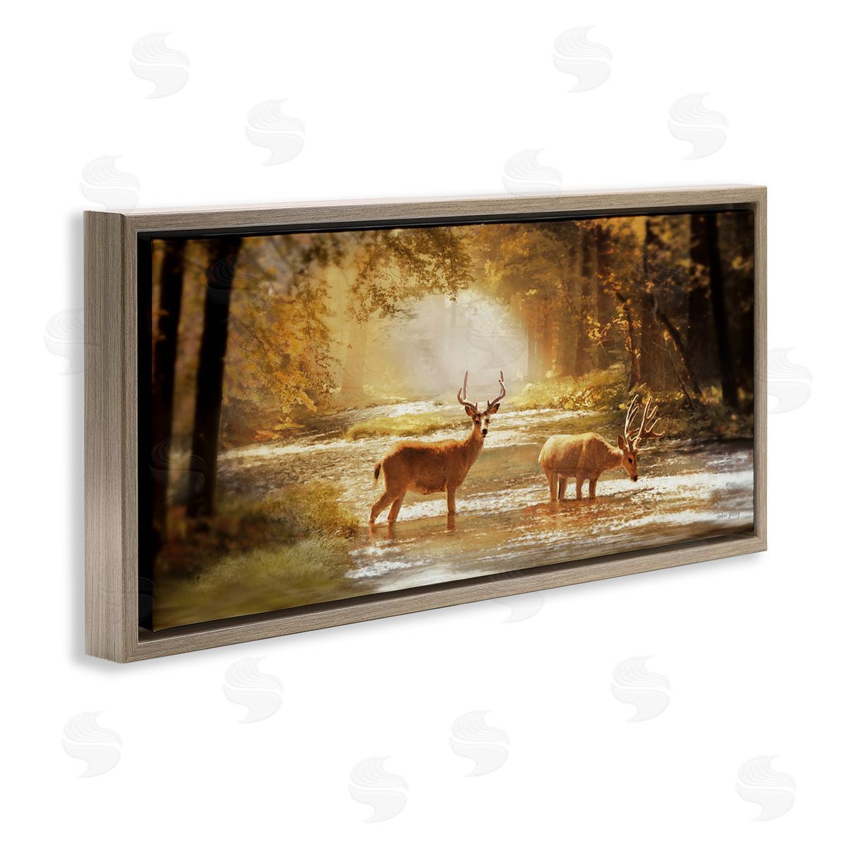 Deer in Sunlit Grove Brown Floating Frame Canvas Wall Art, Home Decor by Amber Sterling