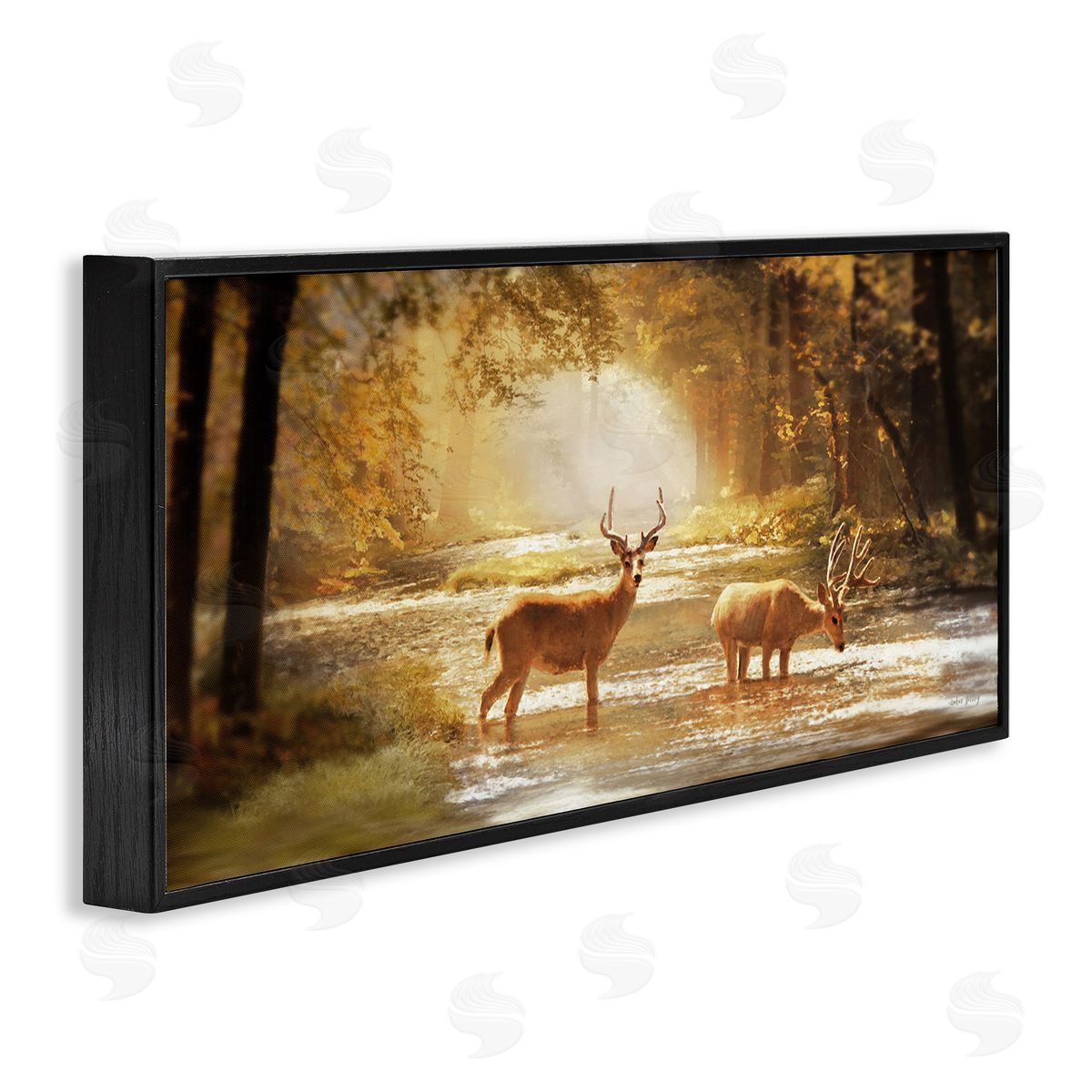 Deer in Sunlit Grove Black Frame Print Wall Art, Home Decor by Amber Sterling