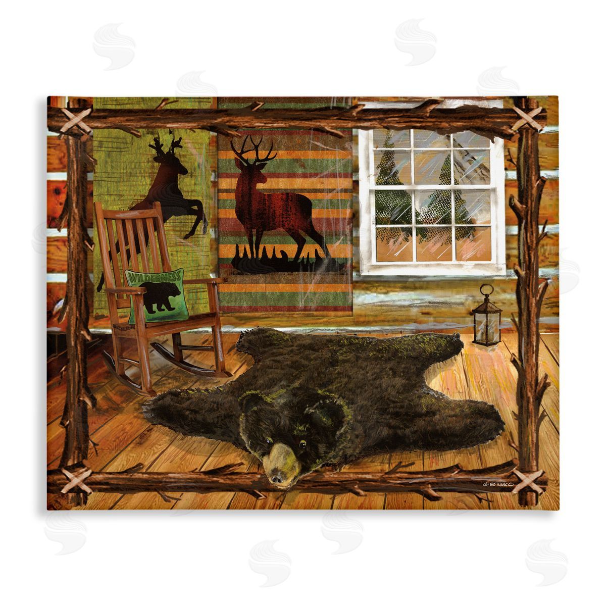 Rustic Cabin with Border Canvas Wall Art, Home Decor by Ed Wargo