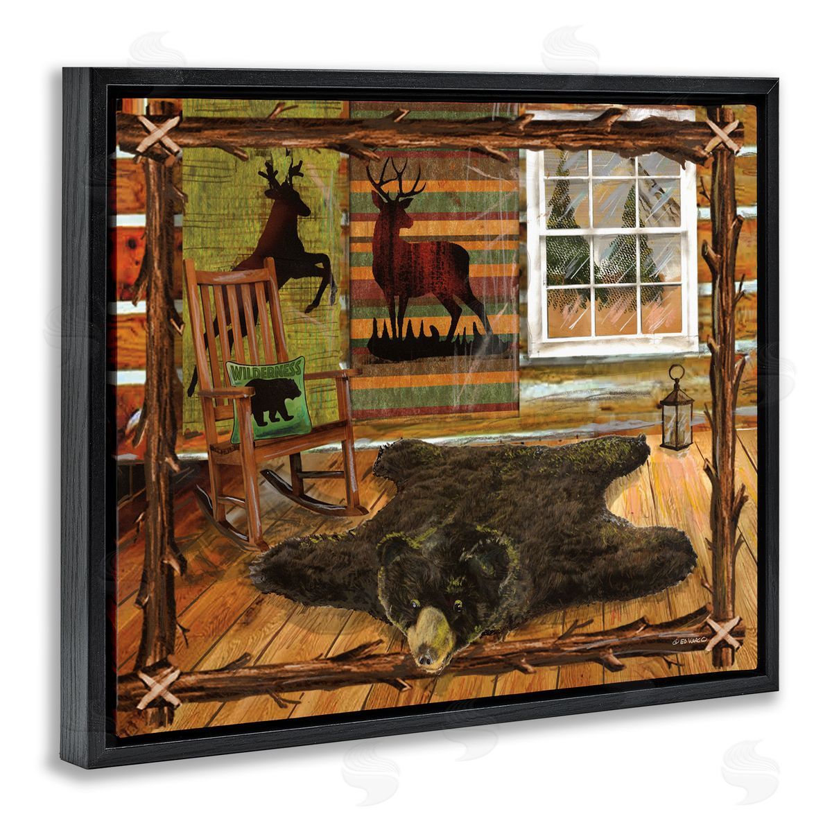 Rustic Cabin with Border Black Floating Frame Canvas Wall Art, Home Decor by Ed Wargo