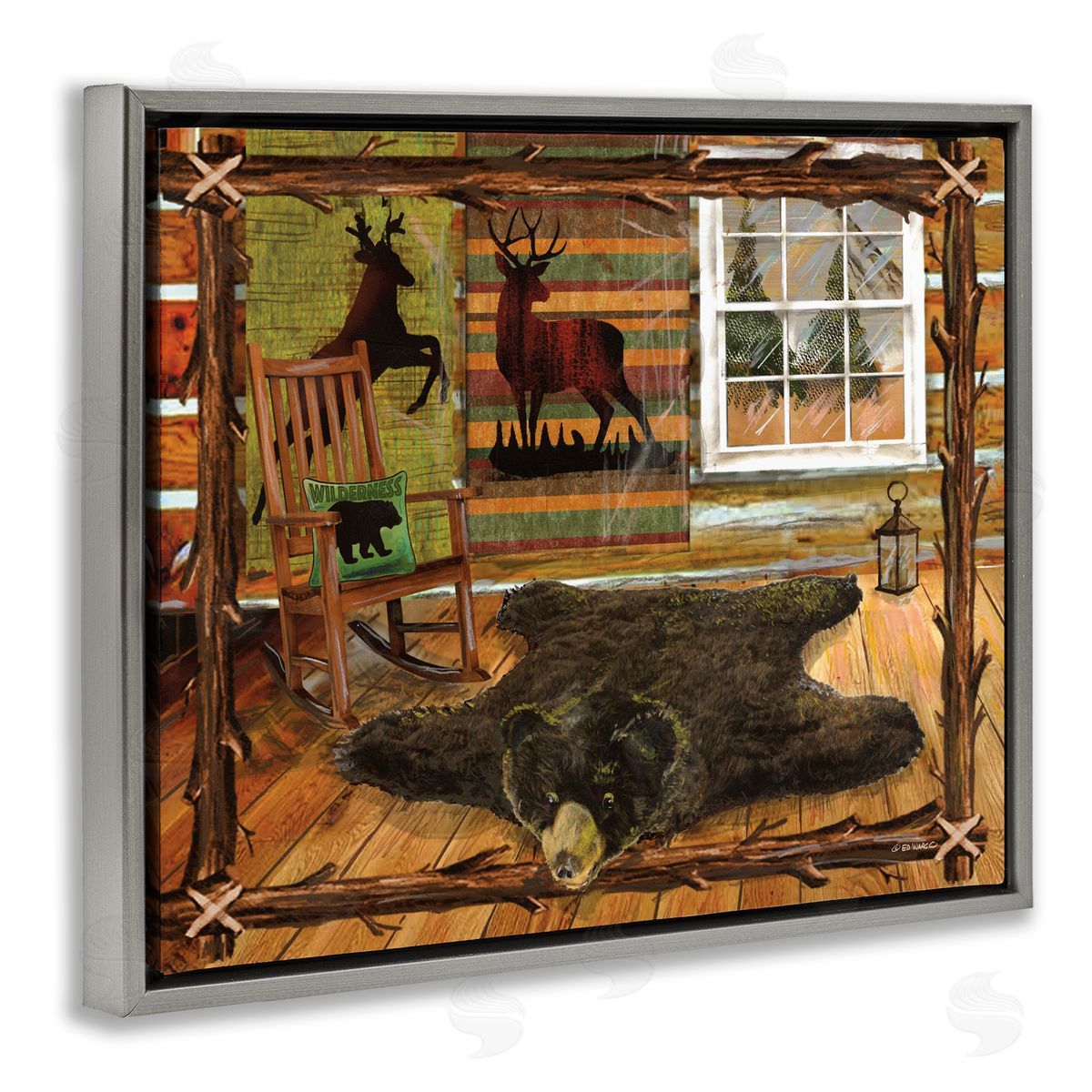 Rustic Cabin with Border Grey Floating Frame Canvas Wall Art, Home Decor by Ed Wargo