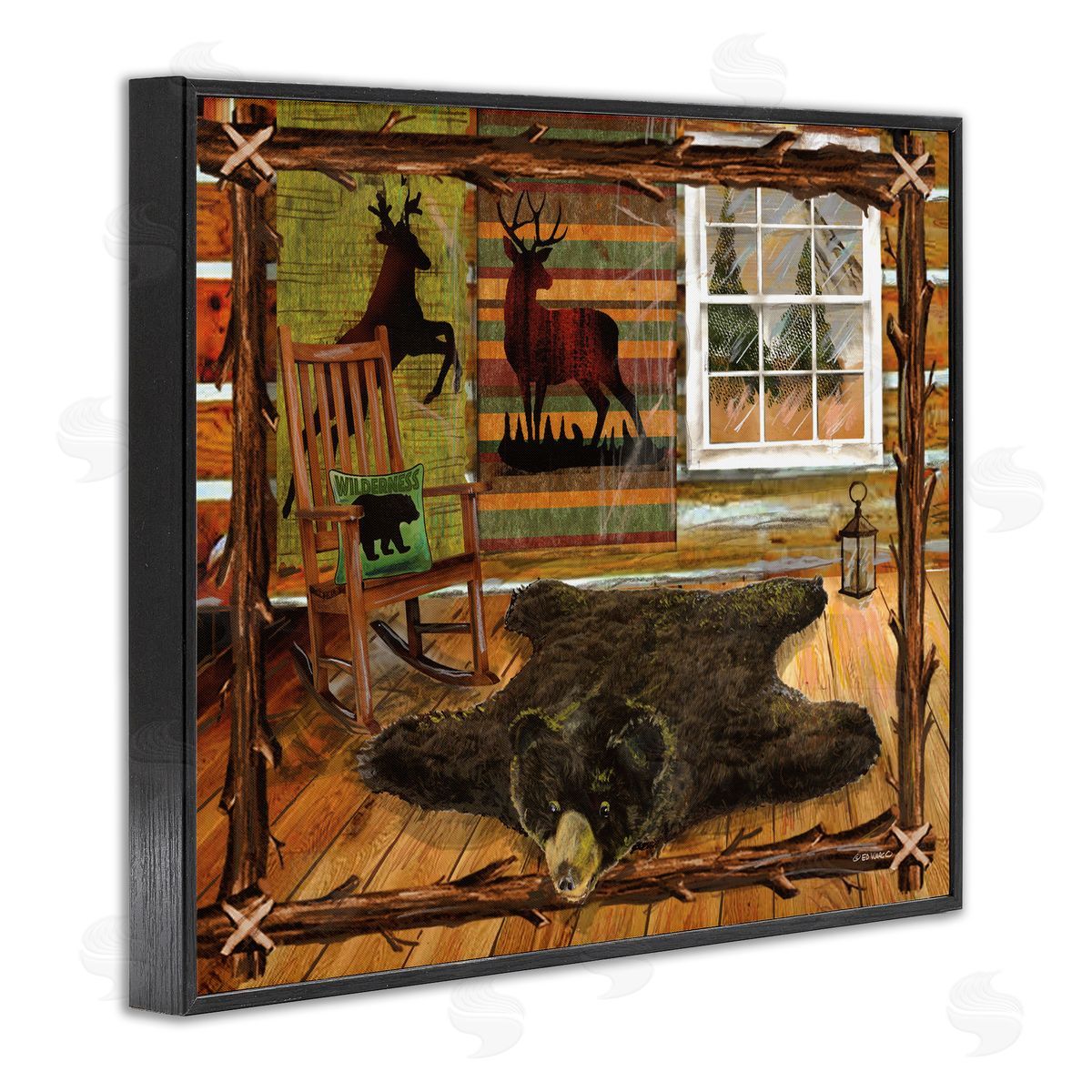Rustic Cabin with Border Black Frame Print Wall Art, Home Decor by Ed Wargo