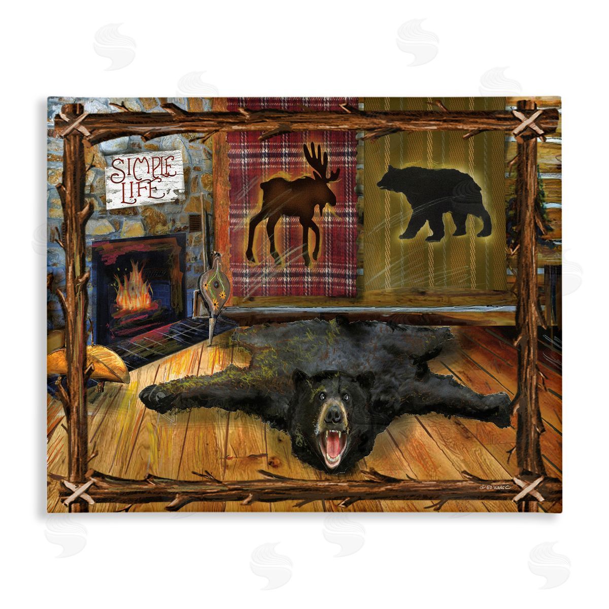 Rustic Cabin Interior Canvas Wall Art, Home Decor by Ed Wargo
