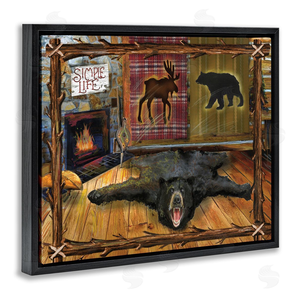 Rustic Cabin Interior Black Floating Frame Canvas Wall Art, Home Decor by Ed Wargo
