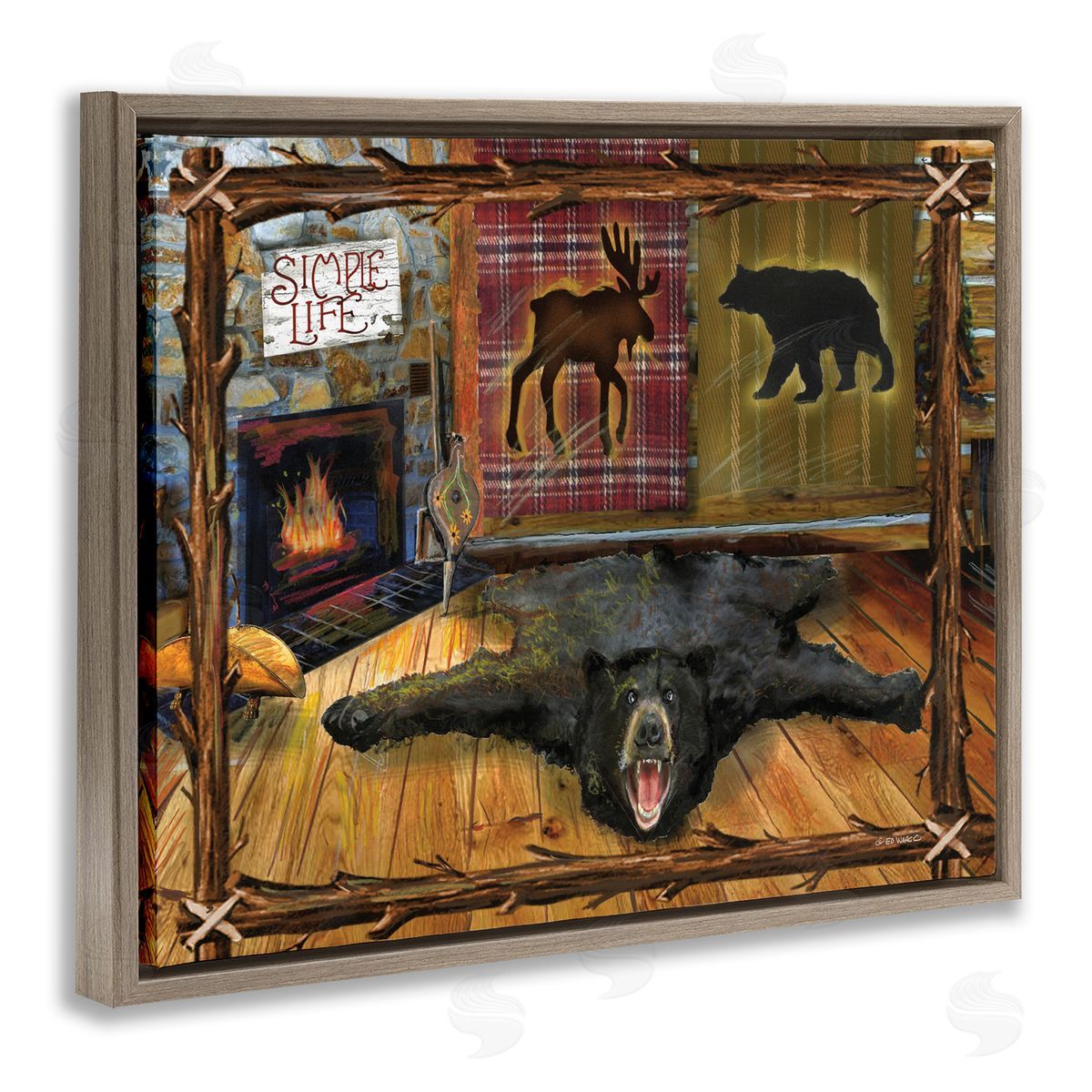 Rustic Cabin Interior Brown Floating Frame Canvas Wall Art, Home Decor by Ed Wargo