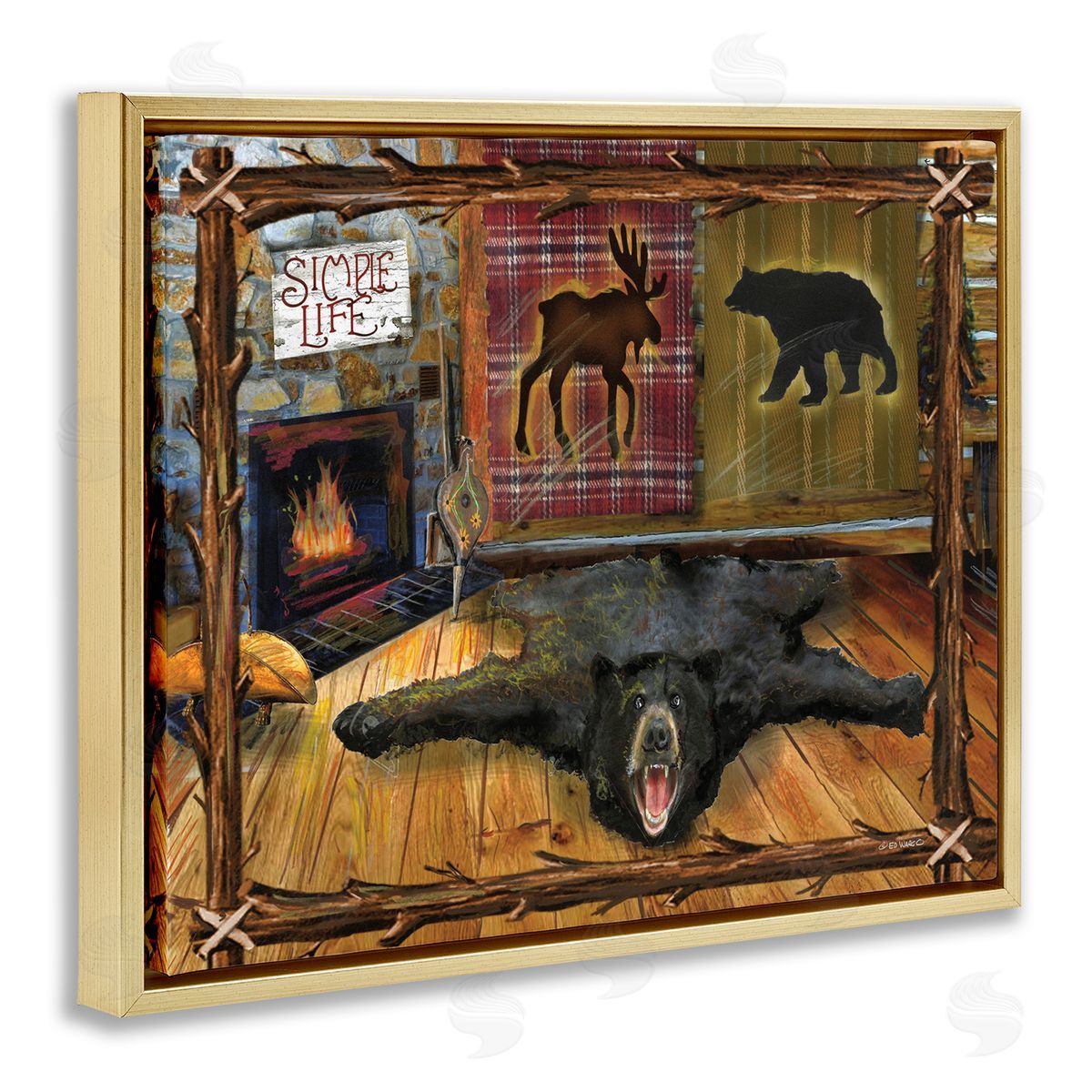 Rustic Cabin Interior Gold Floating Frame Canvas Wall Art, Home Decor by Ed Wargo