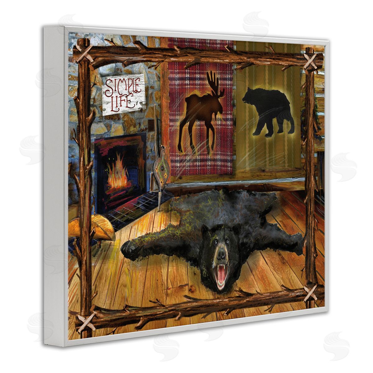 Rustic Cabin Interior White Frame Print Wall Art, Home Decor by Ed Wargo