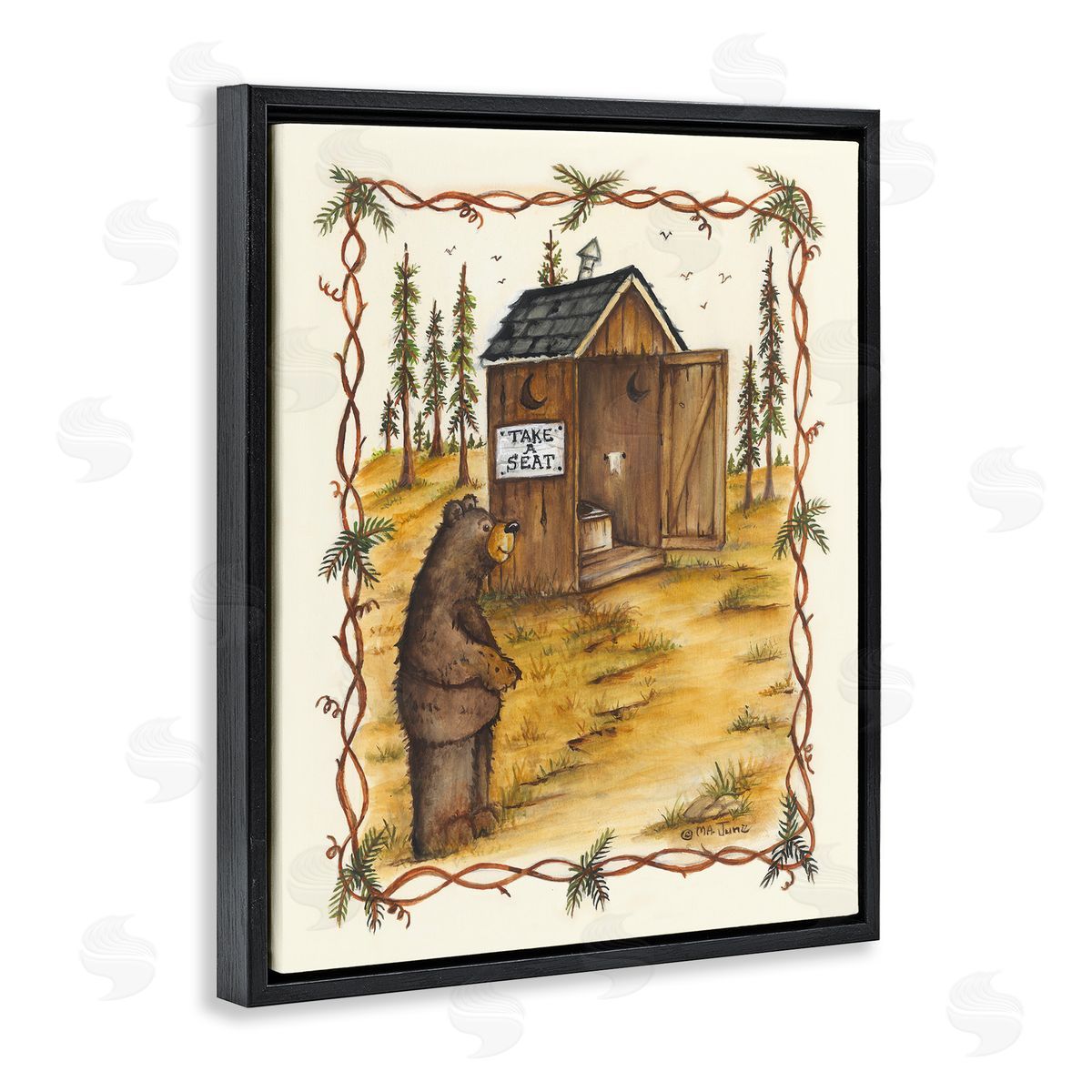 Take A Seat Outhouse Black Floating Frame Canvas Wall Art, Home Decor by Mary Ann June