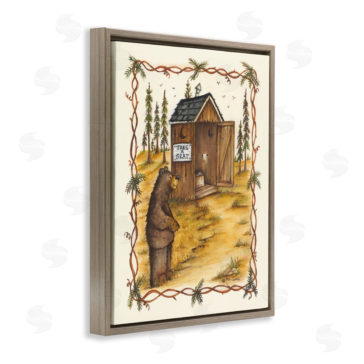 Take A Seat Outhouse Brown Floating Frame Canvas Wall Art, Home Decor by Mary Ann June