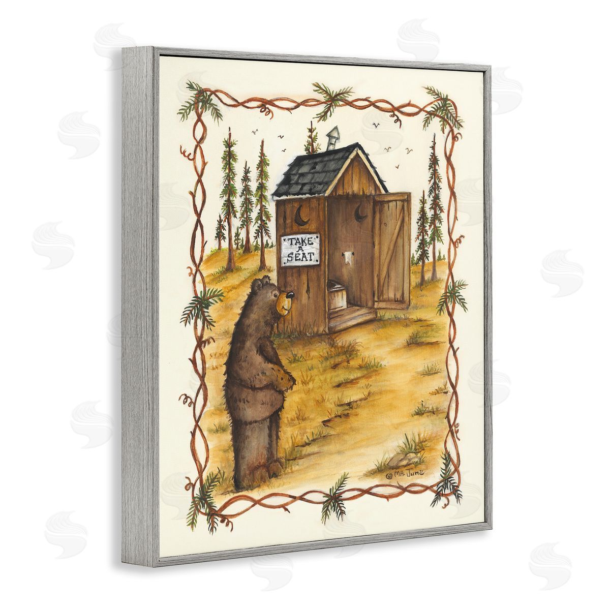 Take A Seat Outhouse Grey Frame Print Wall Art, Home Decor by Mary Ann June