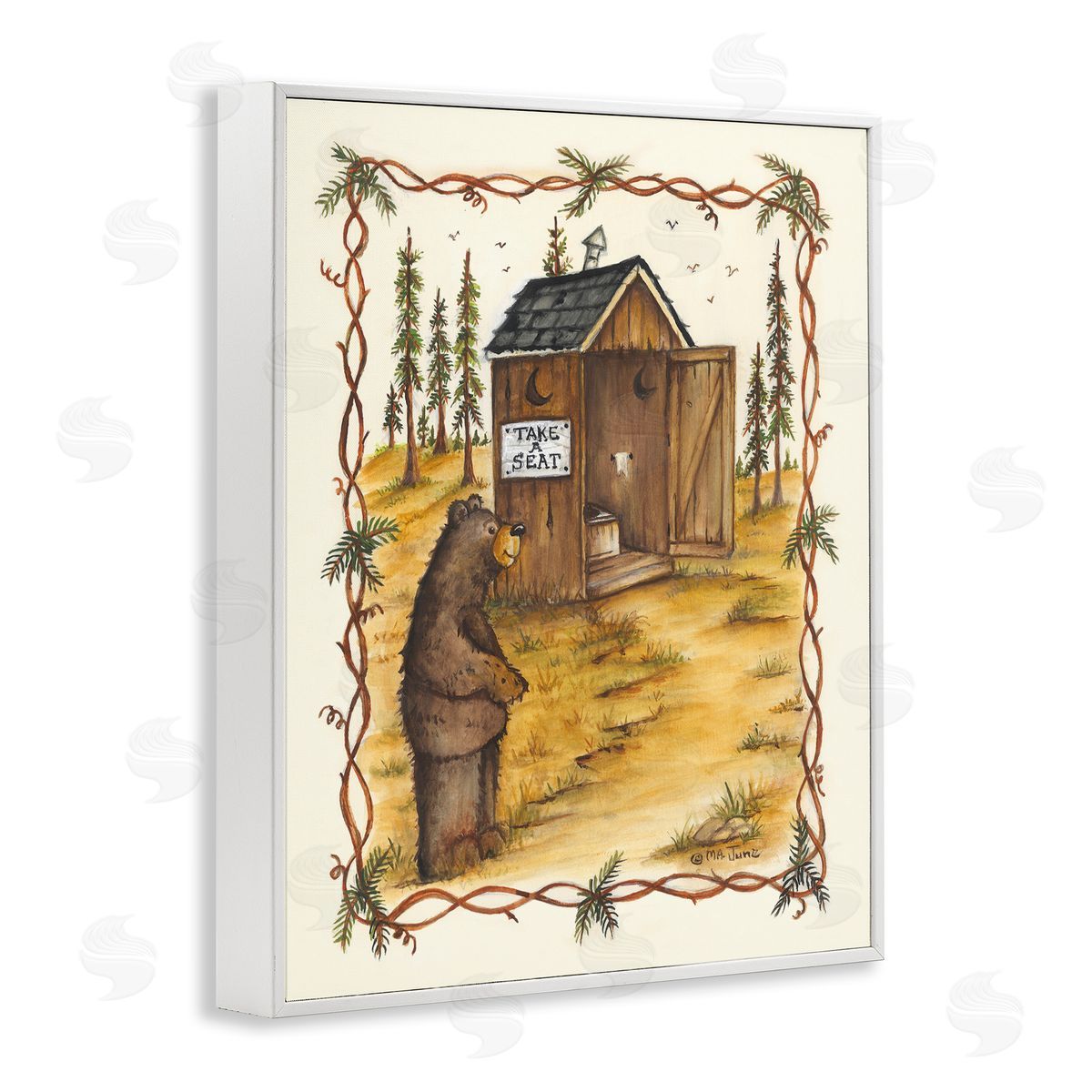 Take A Seat Outhouse White Frame Print Wall Art, Home Decor by Mary Ann June