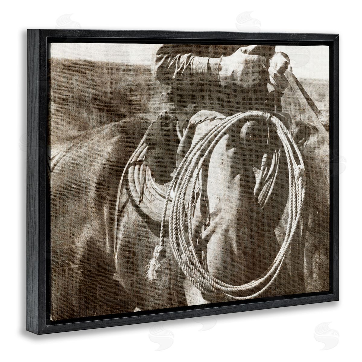 Cowboy with Lasso Black Floating Frame Canvas Wall Art, Home Decor by RileyB