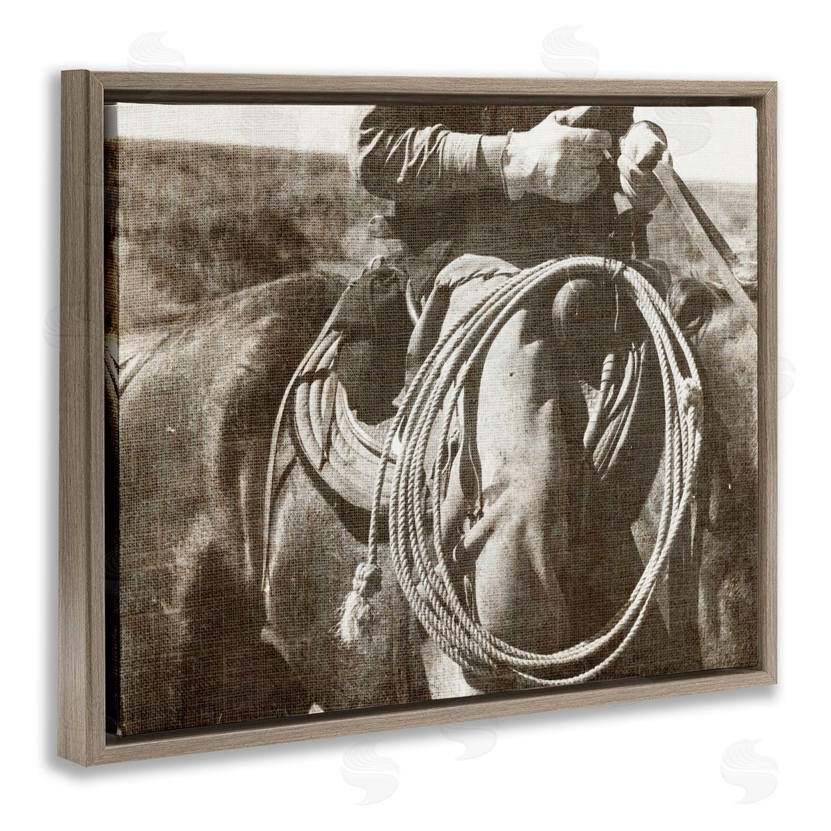 Cowboy with Lasso Brown Floating Frame Canvas Wall Art, Home Decor by RileyB