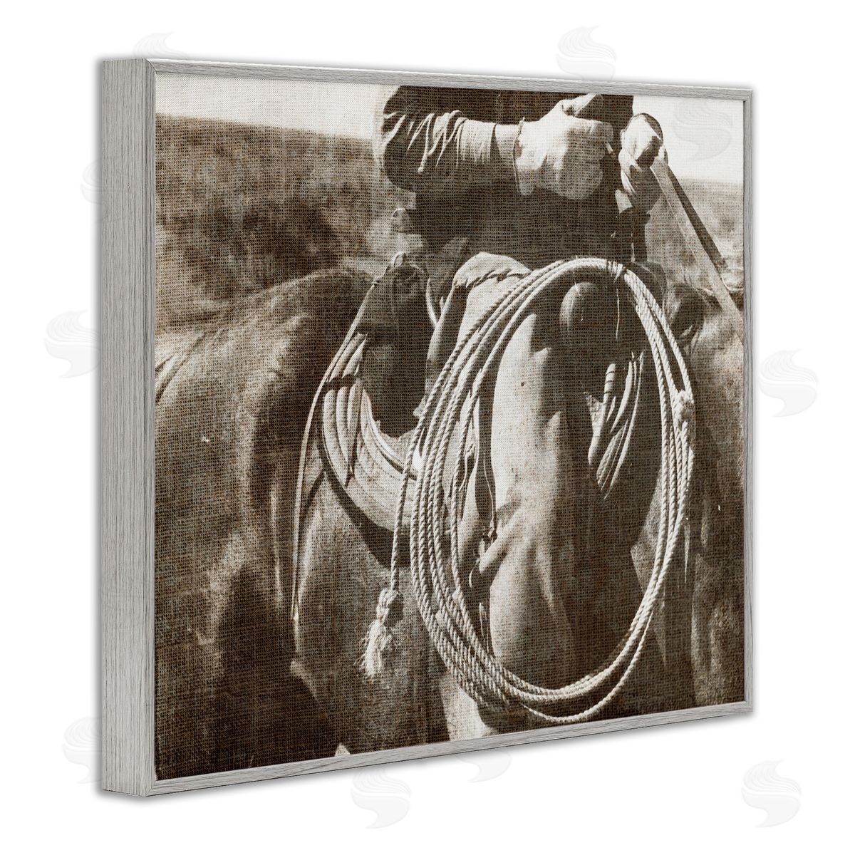 Cowboy with Lasso Grey Frame Print Wall Art, Home Decor by RileyB