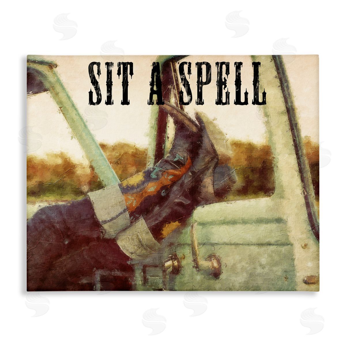 Sit A Spell Cowboy Canvas Wall Art, Home Decor by Sasha