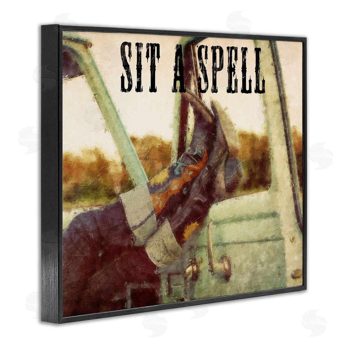 Sit A Spell Cowboy Black Frame Print Wall Art, Home Decor by Sasha