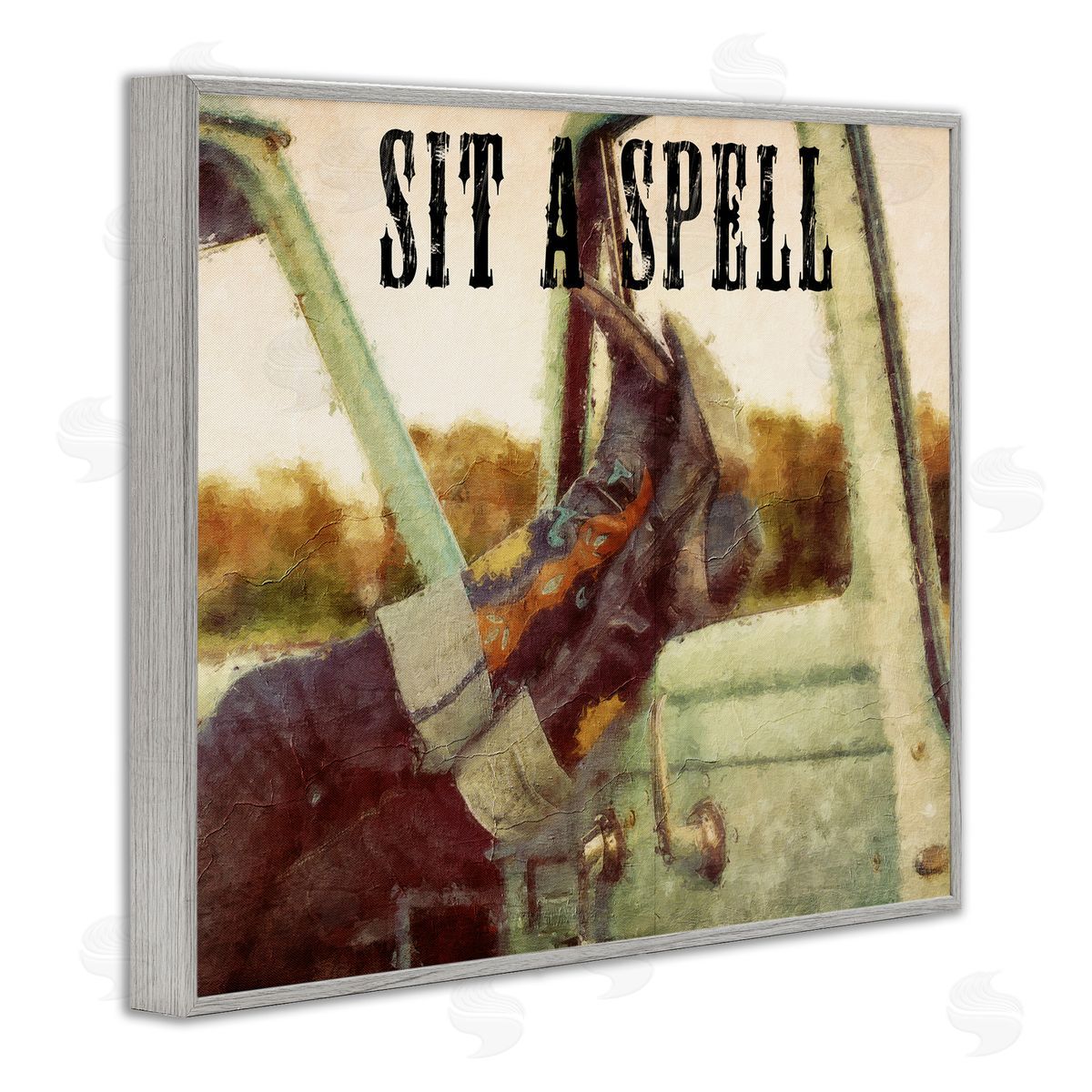Sit A Spell Cowboy Grey Frame Print Wall Art, Home Decor by Sasha