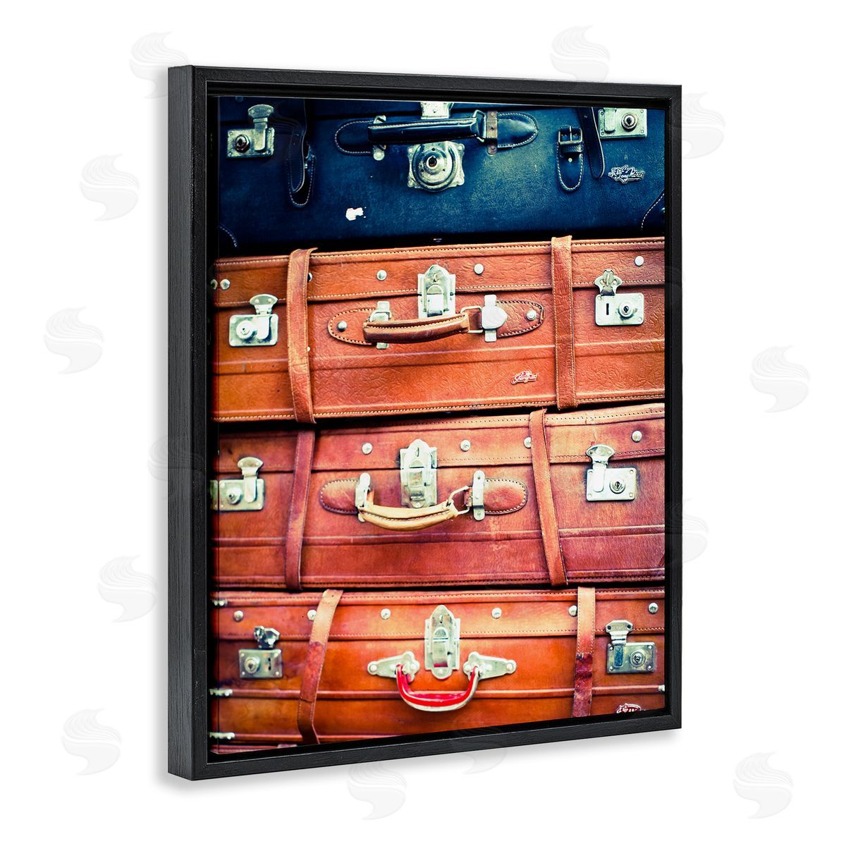 Varied Stacked Suitcases Black Floating Frame Canvas Wall Art, Home Decor by Susan Bryant