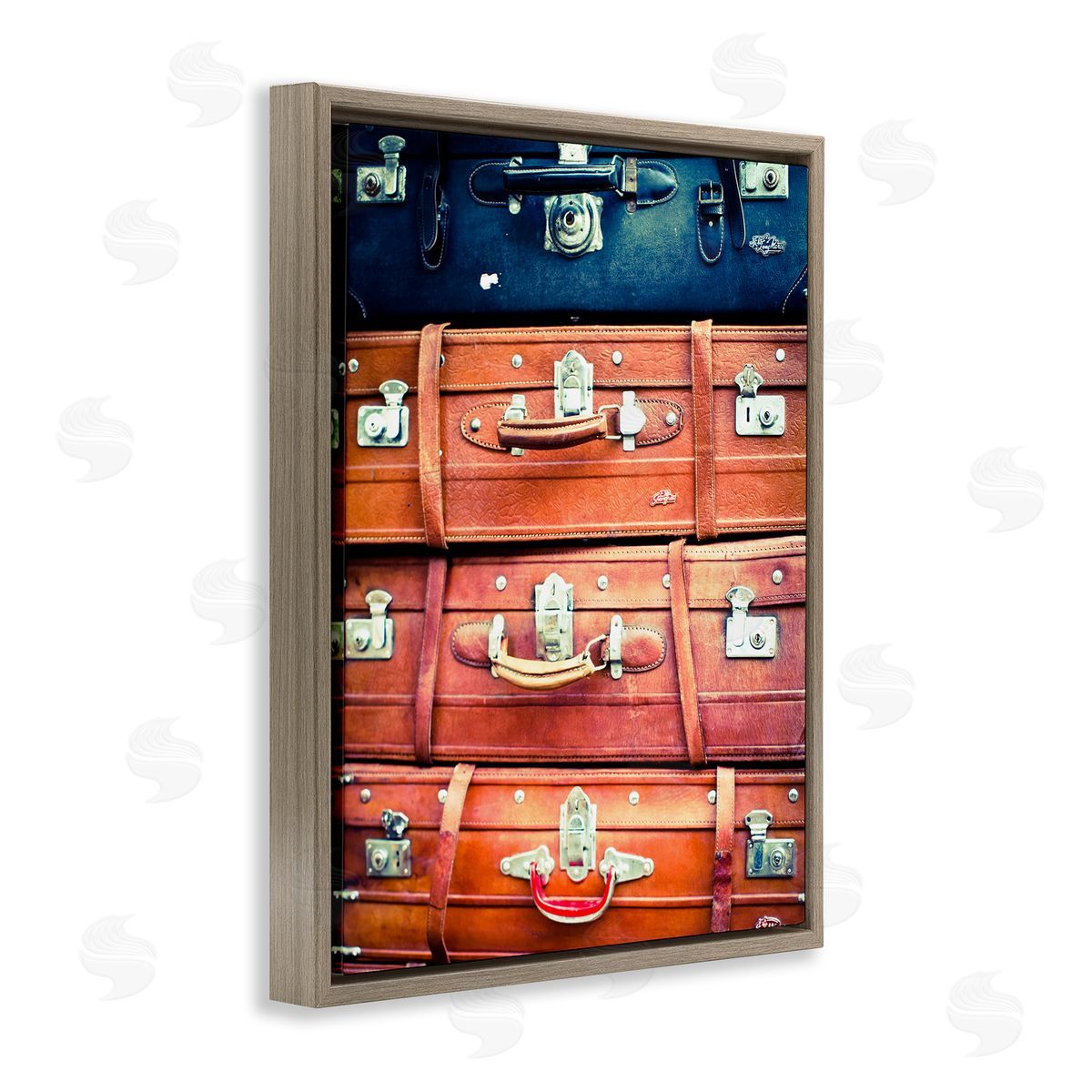 Varied Stacked Suitcases Brown Floating Frame Canvas Wall Art, Home Decor by Susan Bryant