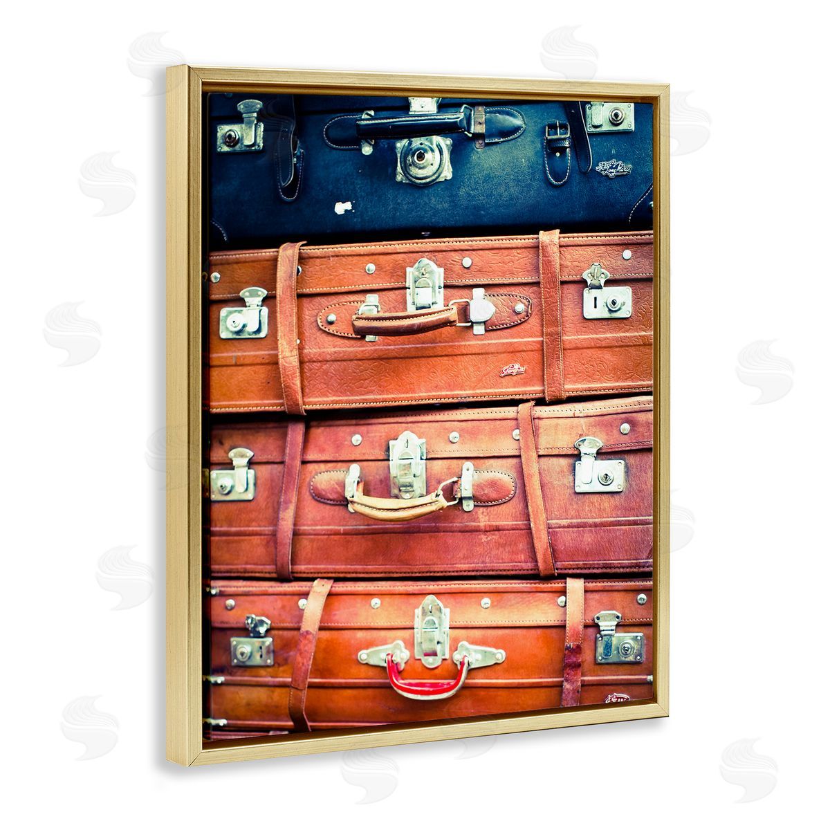Varied Stacked Suitcases Gold Floating Frame Canvas Wall Art, Home Decor by Susan Bryant