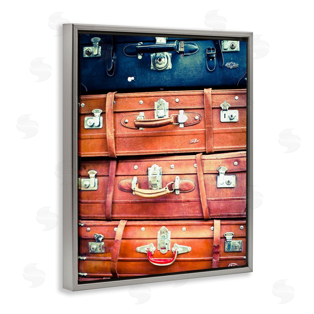 Varied Stacked Suitcases Grey Floating Frame Canvas Wall Art, Home Decor by Susan Bryant