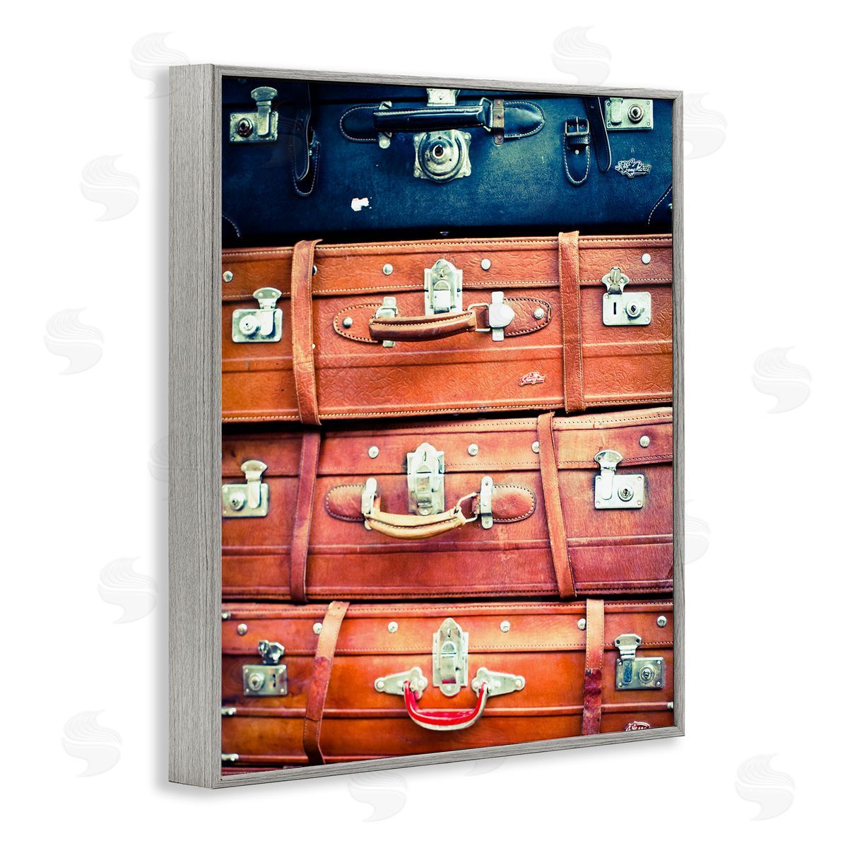 Varied Stacked Suitcases Grey Frame Print Wall Art, Home Decor by Susan Bryant