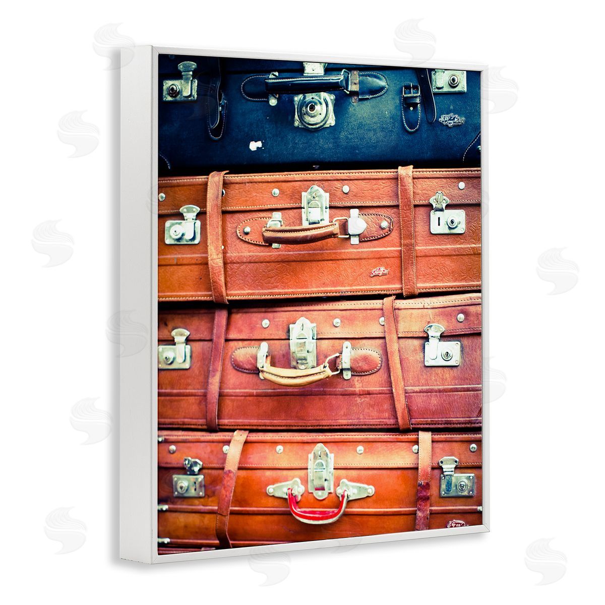 Varied Stacked Suitcases White Frame Print Wall Art, Home Decor by Susan Bryant