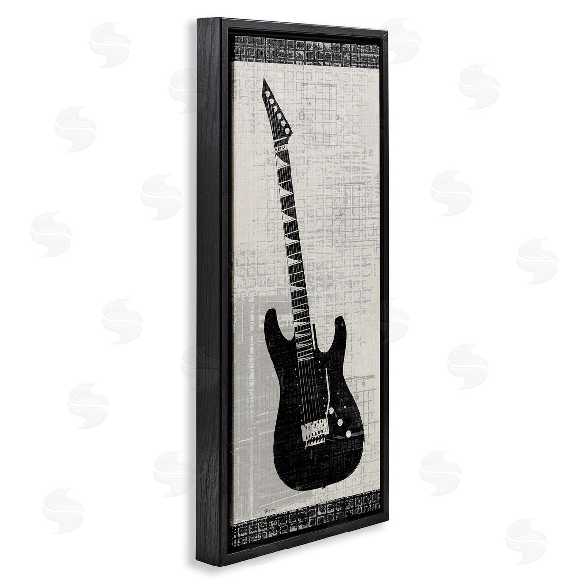 Patterned Electric Guitar Black Floating Frame Canvas Wall Art, Home Decor by Katrina Craven