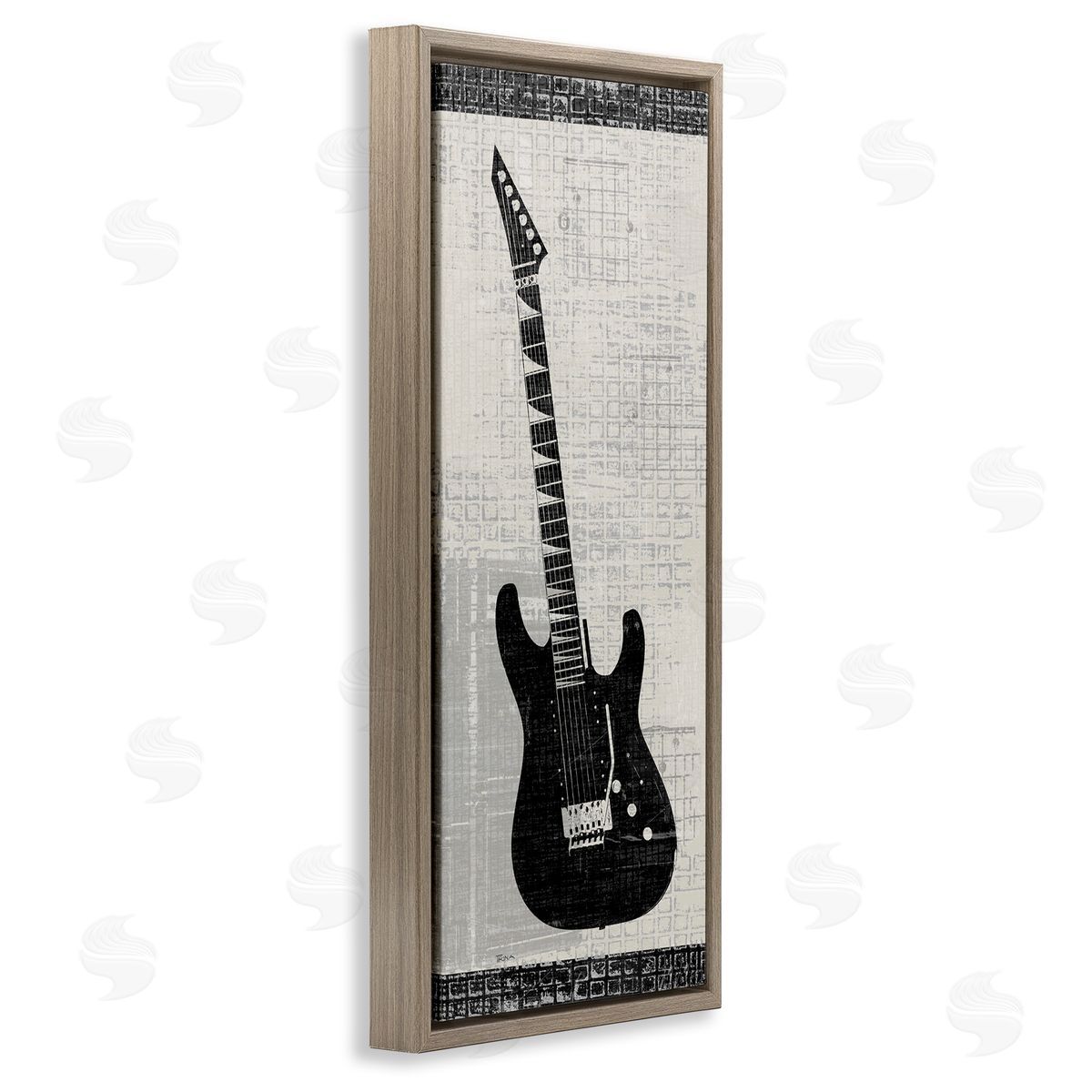 Patterned Electric Guitar Brown Floating Frame Canvas Wall Art, Home Decor by Katrina Craven
