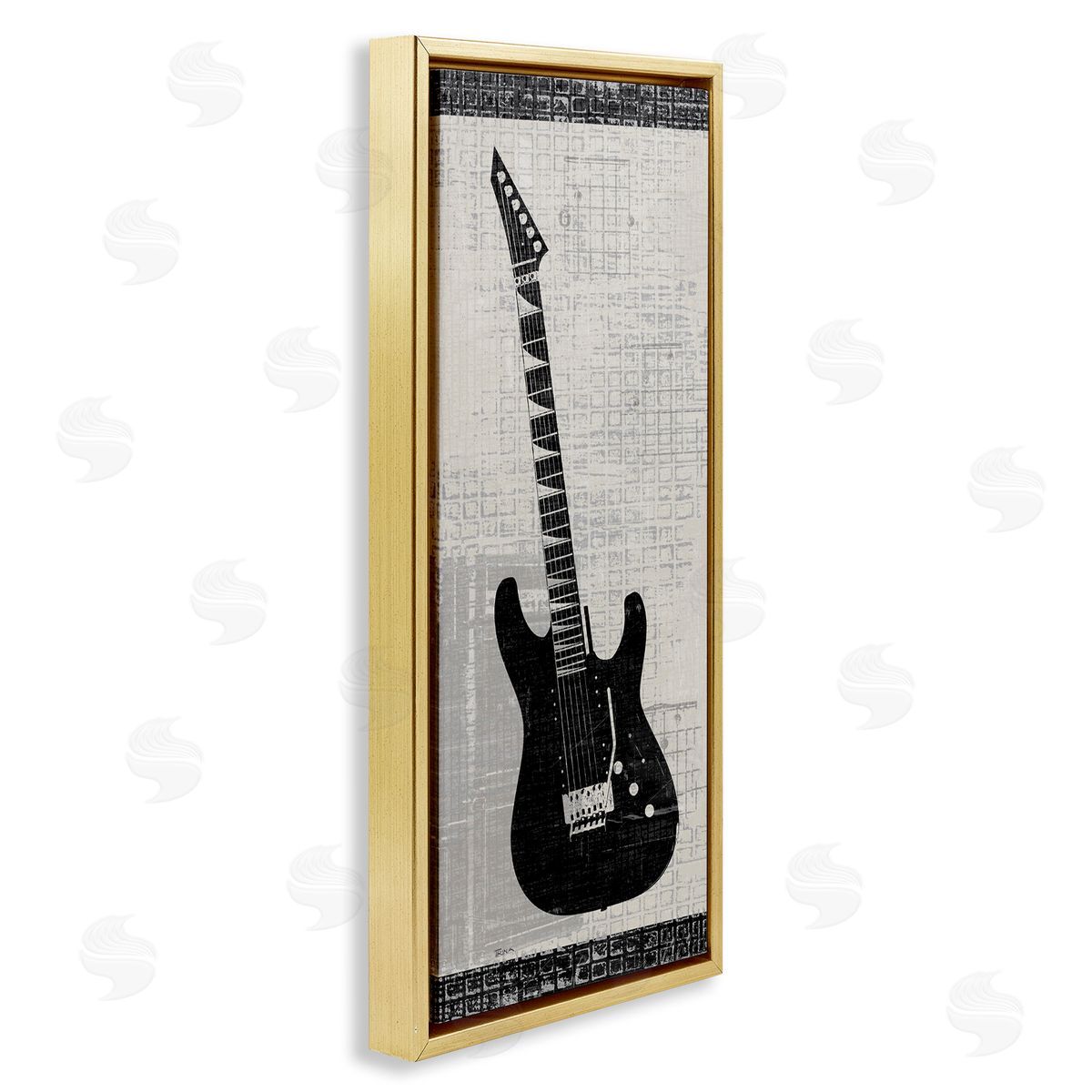 Patterned Electric Guitar Gold Floating Frame Canvas Wall Art, Home Decor by Katrina Craven