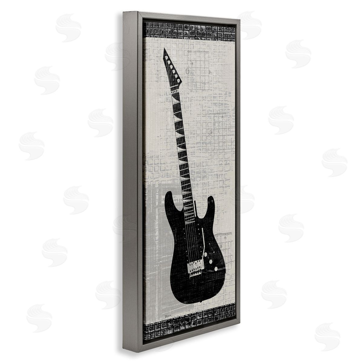 Patterned Electric Guitar Grey Floating Frame Canvas Wall Art, Home Decor by Katrina Craven