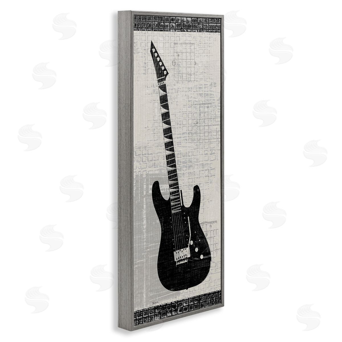 Patterned Electric Guitar Grey Frame Print Wall Art, Home Decor by Katrina Craven