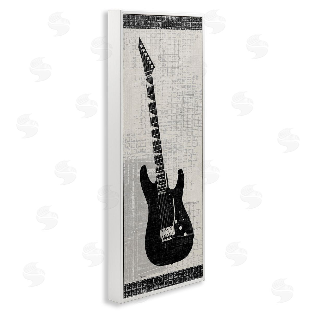 Patterned Electric Guitar White Frame Print Wall Art, Home Decor by Katrina Craven