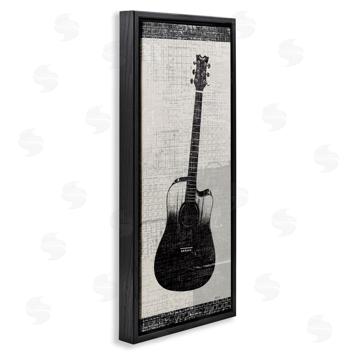 Patterned Acoustic Guitar Black Floating Frame Canvas Wall Art, Home Decor by Katrina Craven
