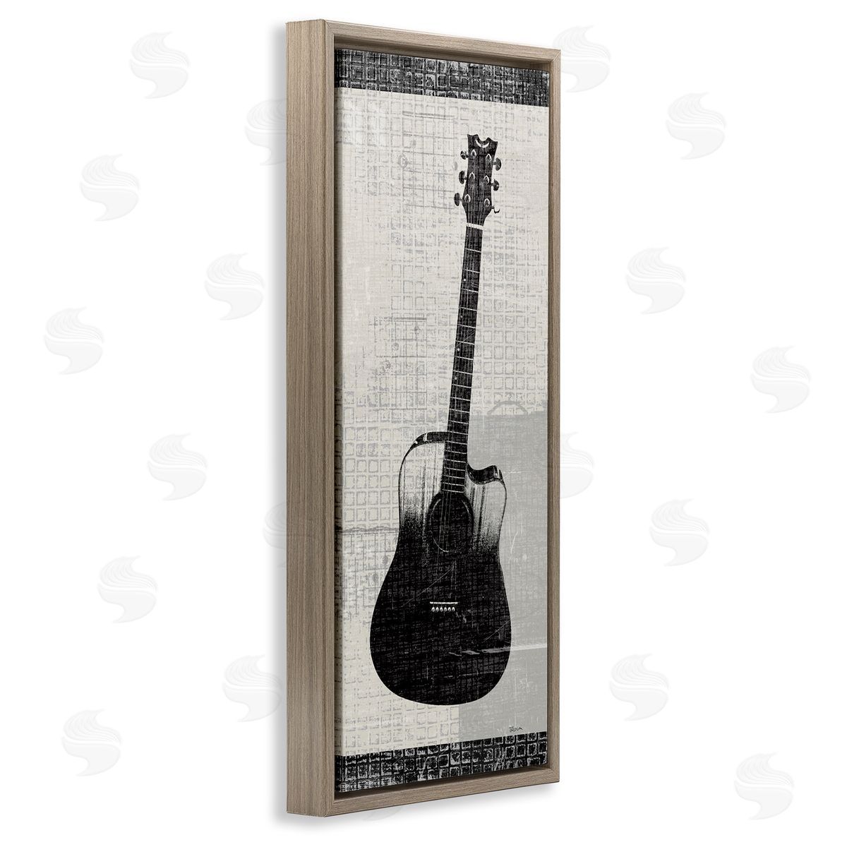 Patterned Acoustic Guitar Brown Floating Frame Canvas Wall Art, Home Decor by Katrina Craven