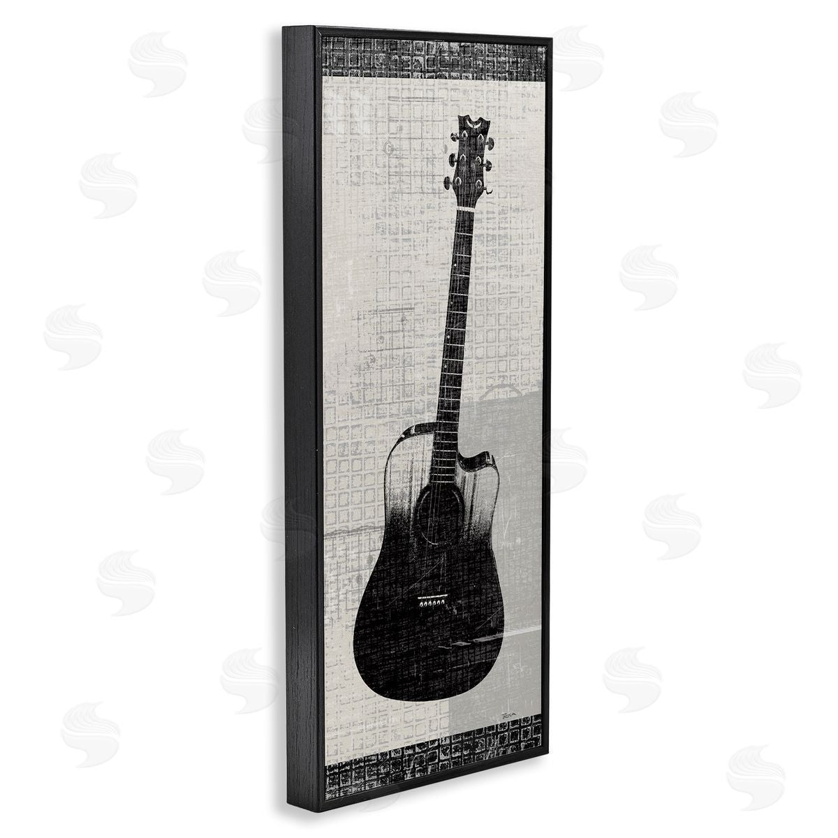 Patterned Acoustic Guitar Black Frame Print Wall Art, Home Decor by Katrina Craven