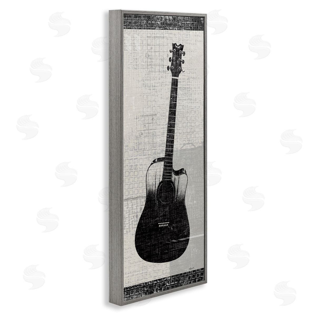 Patterned Acoustic Guitar Grey Frame Print Wall Art, Home Decor by Katrina Craven