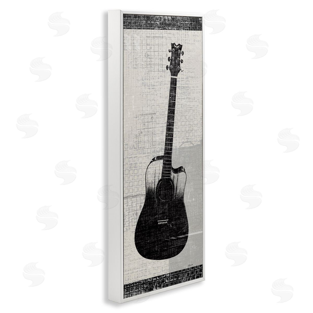 Patterned Acoustic Guitar White Frame Print Wall Art, Home Decor by Katrina Craven